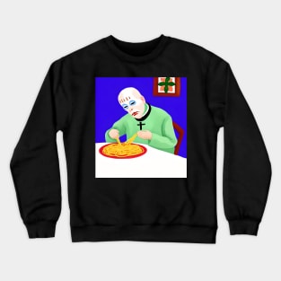 ai generated priest eating spaghetti Crewneck Sweatshirt